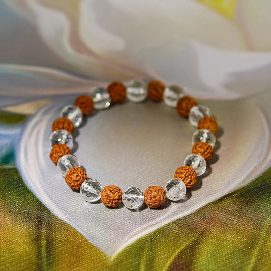 Crystal & Rudraksha Bead Adjustable Bracelet