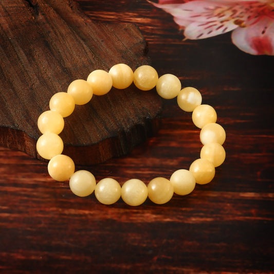 Yellow Calcite Bracelet Gemstone Beads - Natural Crystals Stretchy Bracelets -