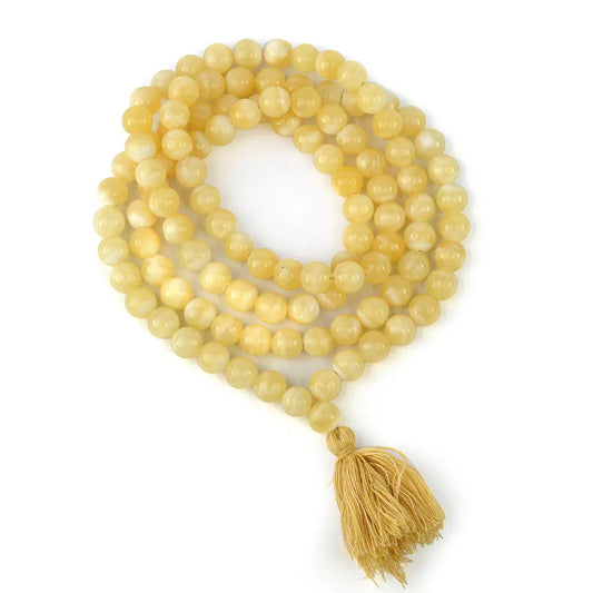 Yellow Calcite Crystal Mala for Chakra 8 MM