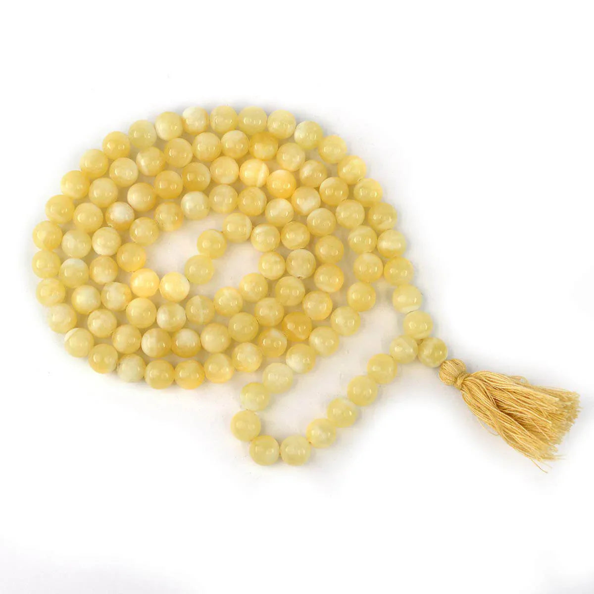 Yellow Calcite Crystal Mala for Chakra 8 MM