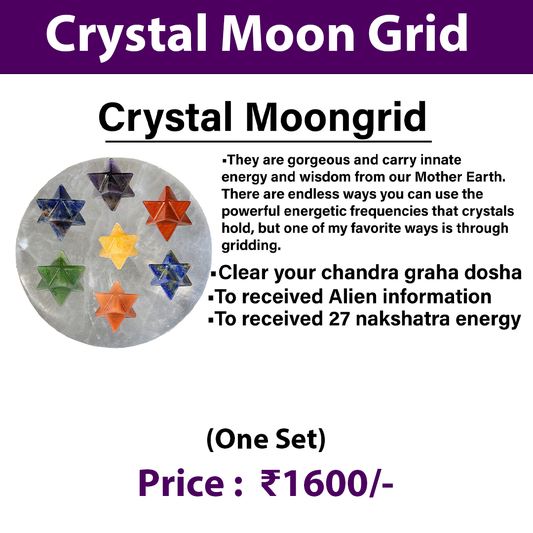 Crystal Moon Grid (Selenite Plate + 7 Merkaba Set) | For Moon & 27 Nakshatra Remedies