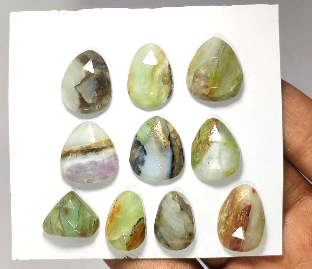 Peru Opal, Natural Peruvian Opal, Flat Backs Rose Cut Gemstone Lot, 87.90 Carat, Size-19x16x6mm To 17x13x6.5mm, For Jewelry Making, Piece-10