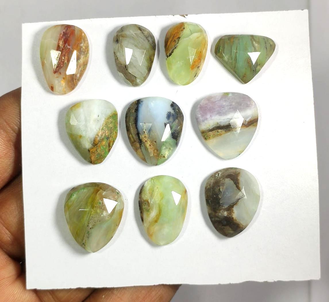 Peru Opal, Natural Peruvian Opal, Flat Backs Rose Cut Gemstone Lot, 87.90 Carat, Size-19x16x6mm To 17x13x6.5mm, For Jewelry Making, Piece-10