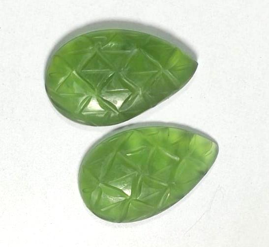 Vesuvianite, Natural Idocrase Vesuvianite, Pear Shape Carving Pairs Gemstone, 11.00 Carat, Size-20x11x4.5mm, For Jewelry Making, Piece-2