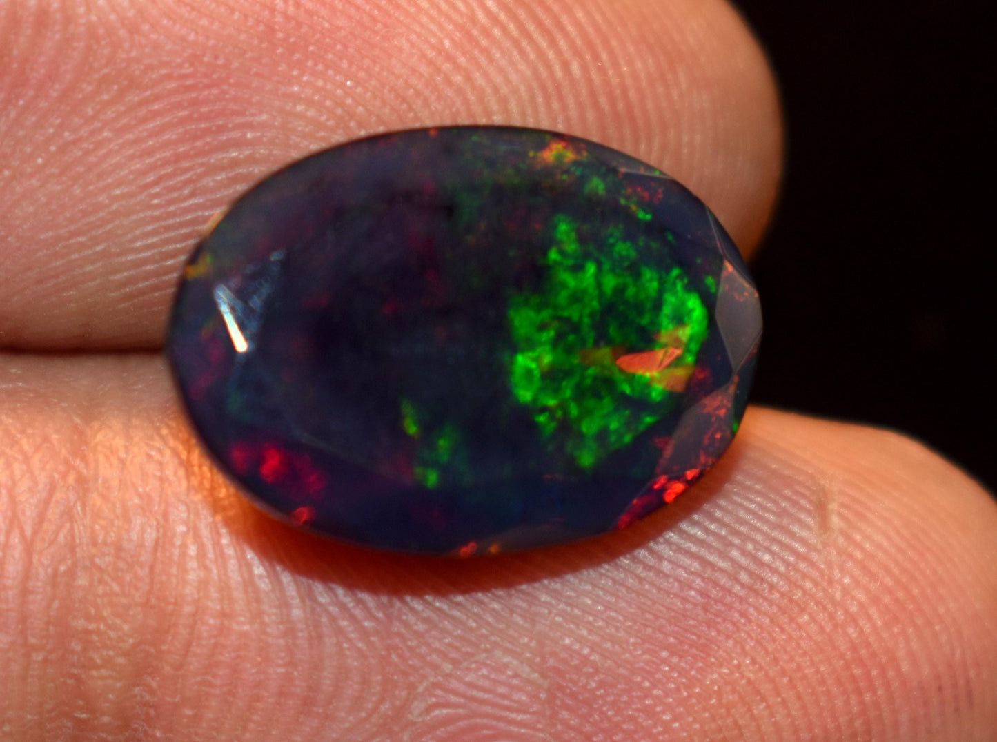 Black Opal, Oval Faceted Loose Gemstone, 5.15 Carat, Size-17x12x6mm,