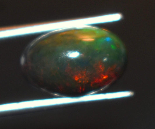 Opal, Natural Black Ethiopian Opal, Welo Fire Oval Smooth Cabochon Loose Gemstone, 3.85 Ct, Size-8x12.5x7mm, For Jewelry Making,