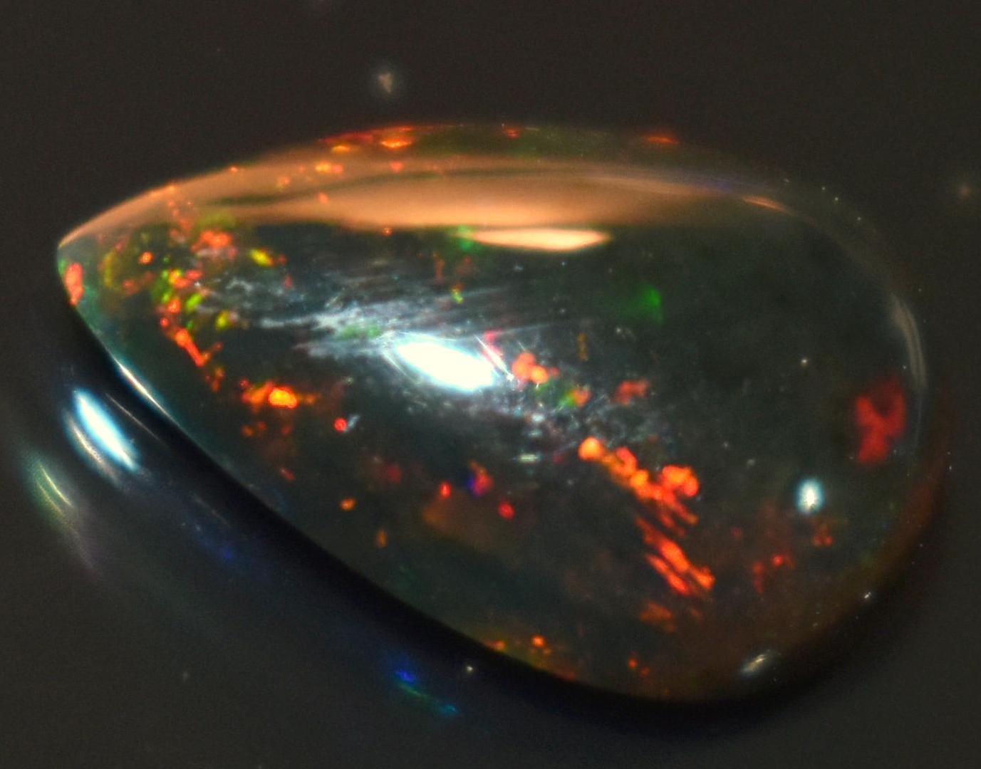 Opal, Natural Black Ethiopian Opal, Pear Welo Fire Cabochon Loose Gemstone, 1.65 Carat, Size-8.5x12.5x4mm, For Jewelry Making,