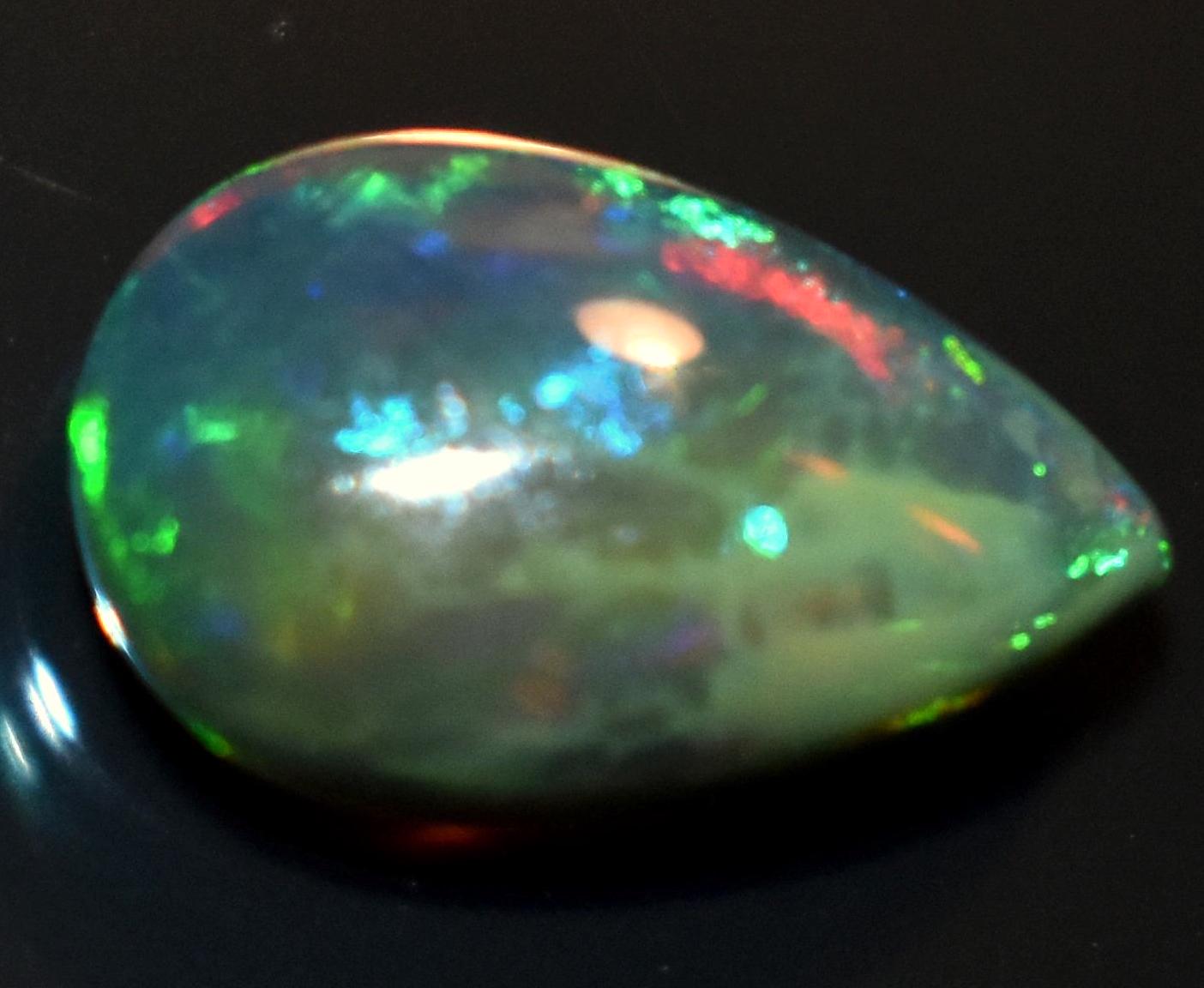 Opal, Natural Black Ethiopian Opal, Pear Welo Fire Cabochon Loose Gemstone, 1.80 Carat, Size-7.5x13.5x4.5mm, For Jewelry Making,