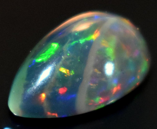 Opal, Natural Black Ethiopian Opal, Pear Welo Fire Cabochon Loose Gemstone, 1.80 Carat, Size-7.5x12.5x4.5mm, For Jewelry Making,