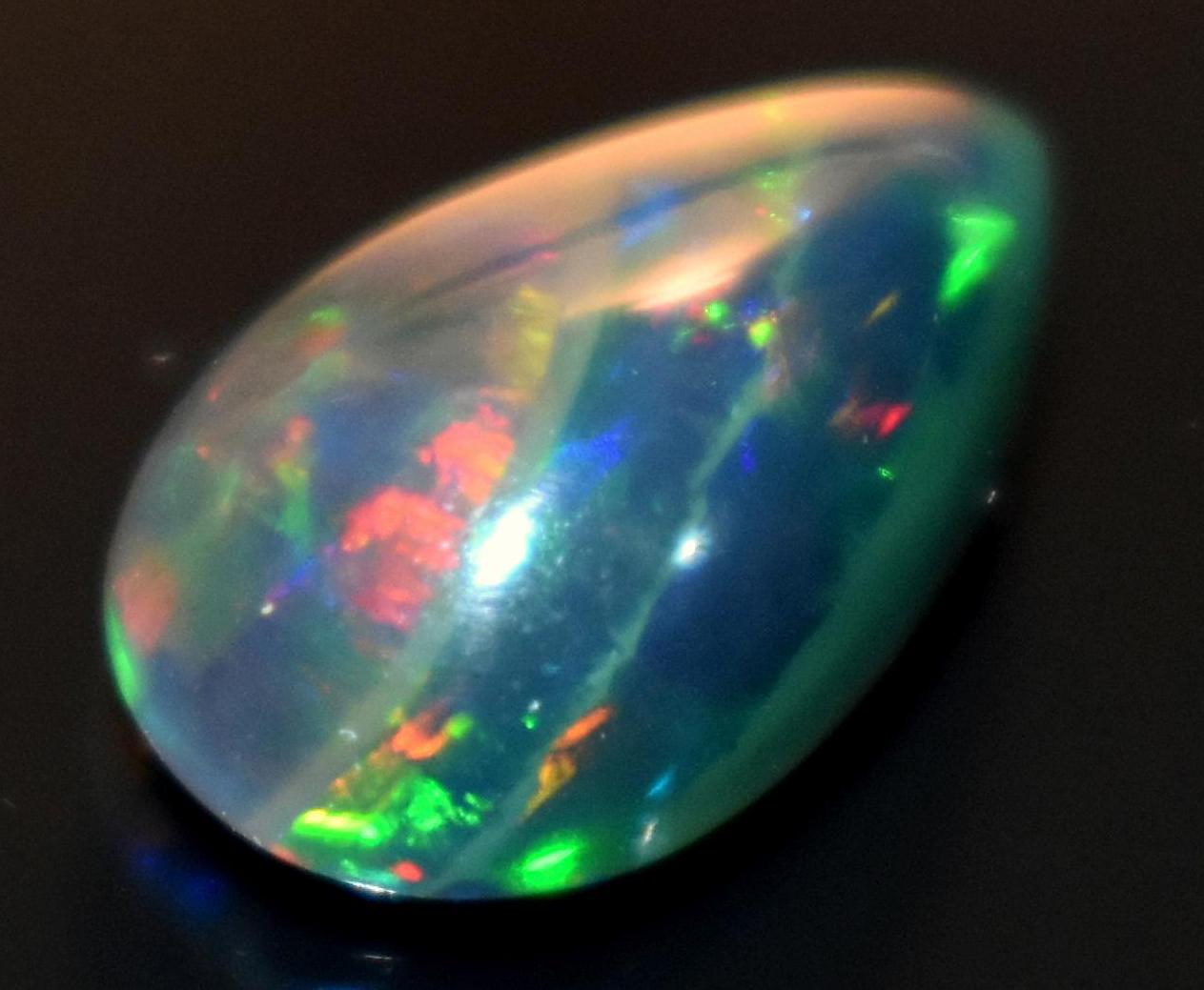 Opal, Natural Black Ethiopian Opal, Pear Welo Fire Cabochon Loose Gemstone, 1.80 Carat, Size-7.5x12.5x4.5mm, For Jewelry Making,