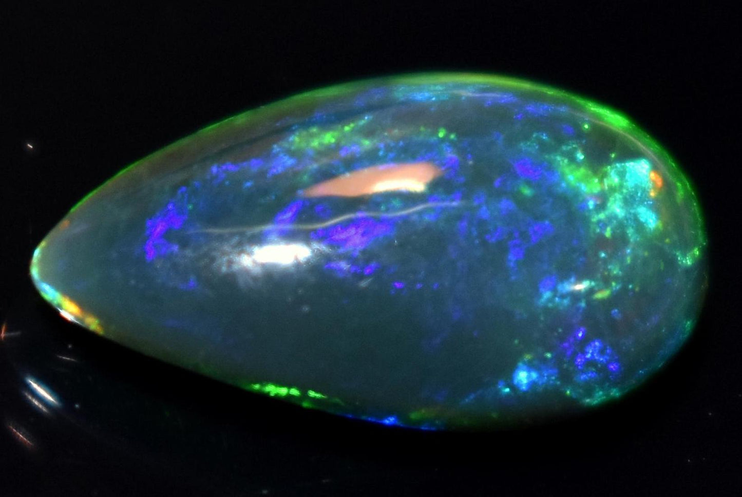 Opal, Natural Black Ethiopian Opal, Pear Welo Fire Cabochon Loose Gemstone, 2.55 Carat, Size-8x14x5mm, For Jewelry Making,