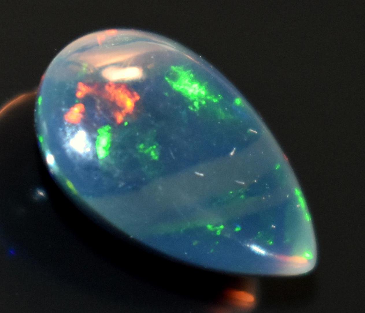 Opal, Natural Black Ethiopian Opal, Pear Welo Fire Cabochon Loose Gemstone, 2.05 Carat, Size-8.5x12.5x4.5mm, For Jewelry Making,