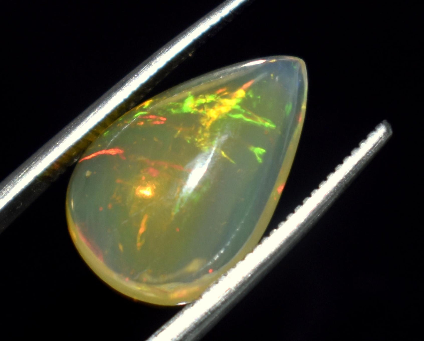 Opal, 100% Natural Ethiopian Opal, Pear Welo Fire Cabochon Loose Gemstone, 3.75 Carat, Size-15x10x5mm, For Jewelry Making, PC-1