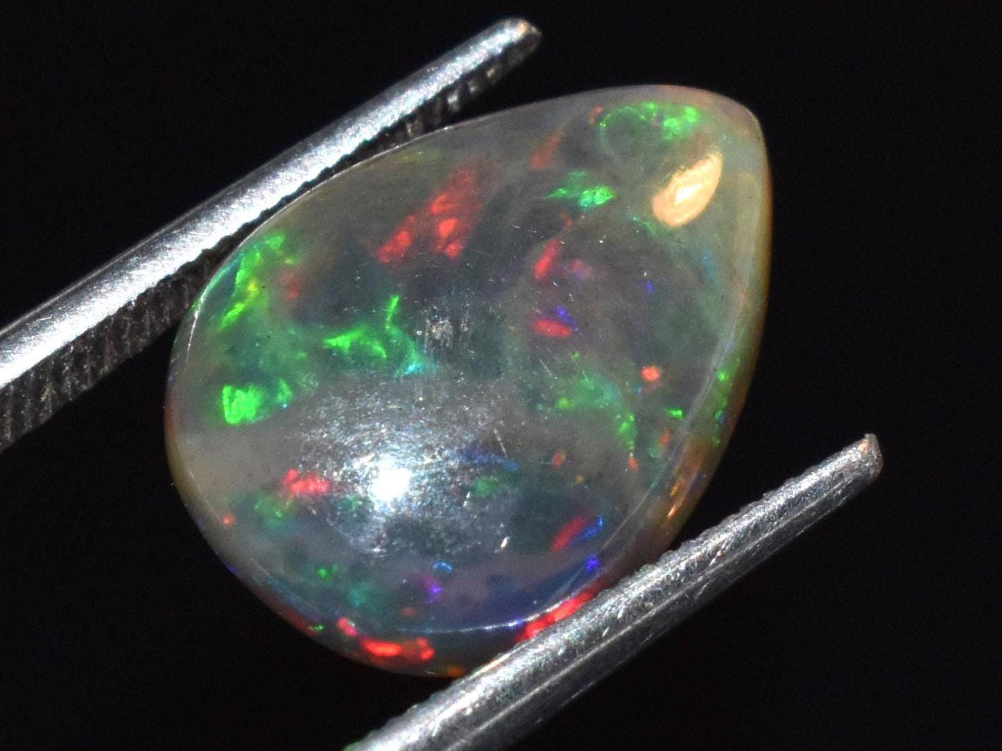 Natural Black Opal, Ethiopian Welo Fire Opal, Pear Cabochon Loose Gemstone, 2.00 Carat, Size-9.5x13x3.5mm, For Jewelry Making,