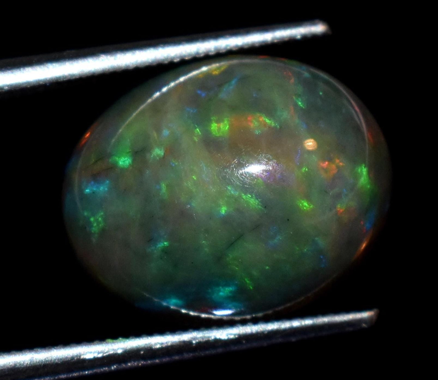 Opal, Natural Black Opal, Ethiopian Welo Fire Opal, Oval Cabochon Loose Gemstone, 4.20 Carat, Size-10x12.5x6.5mm, For Jewelry Making,