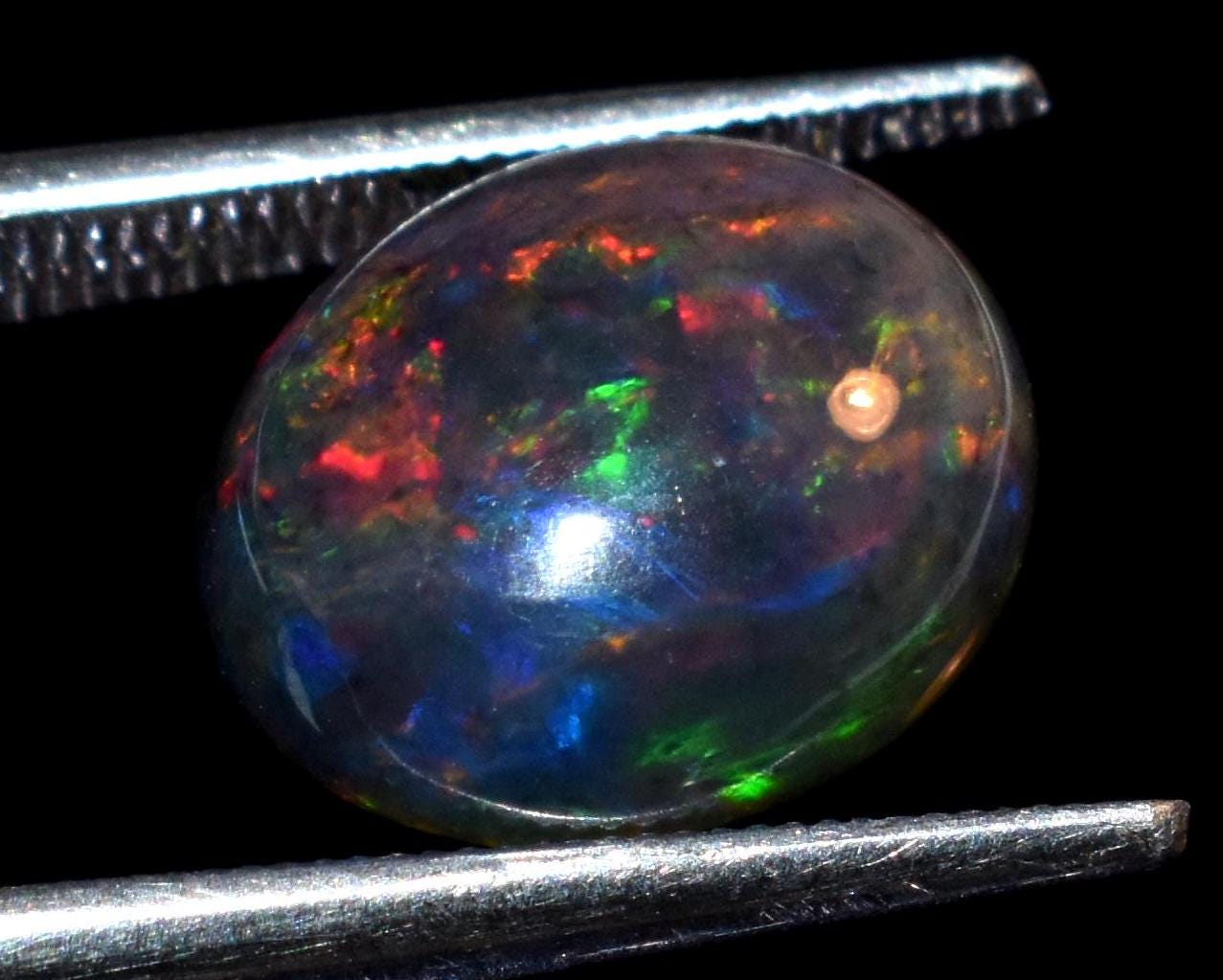 Opal, Natural Black Opal, Ethiopian Welo Fire Opal, Oval Cabochon Loose Gemstone, 2.15 Carat, Size-10x11x5mm, For Jewelry Making,