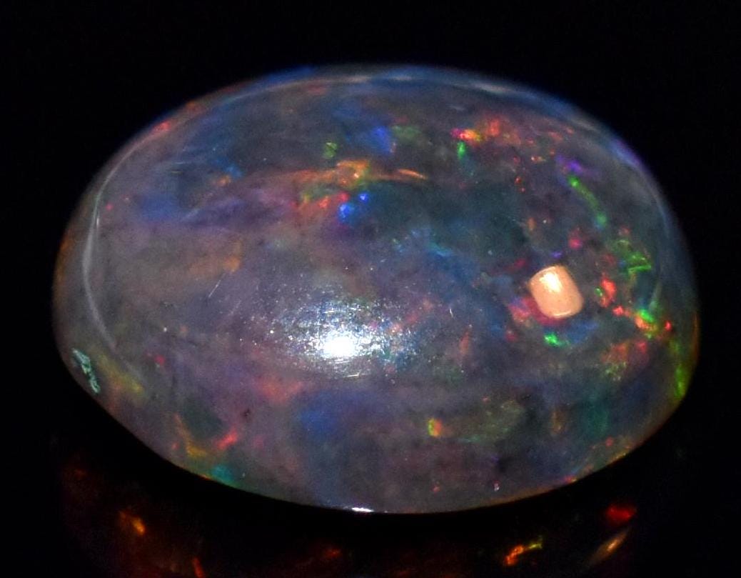 Opal, Natural Black Opal, Ethiopian Welo Fire Opal, Oval Cabochon Loose Gemstone, 2.15 Carat, Size-10x11x5mm, For Jewelry Making,