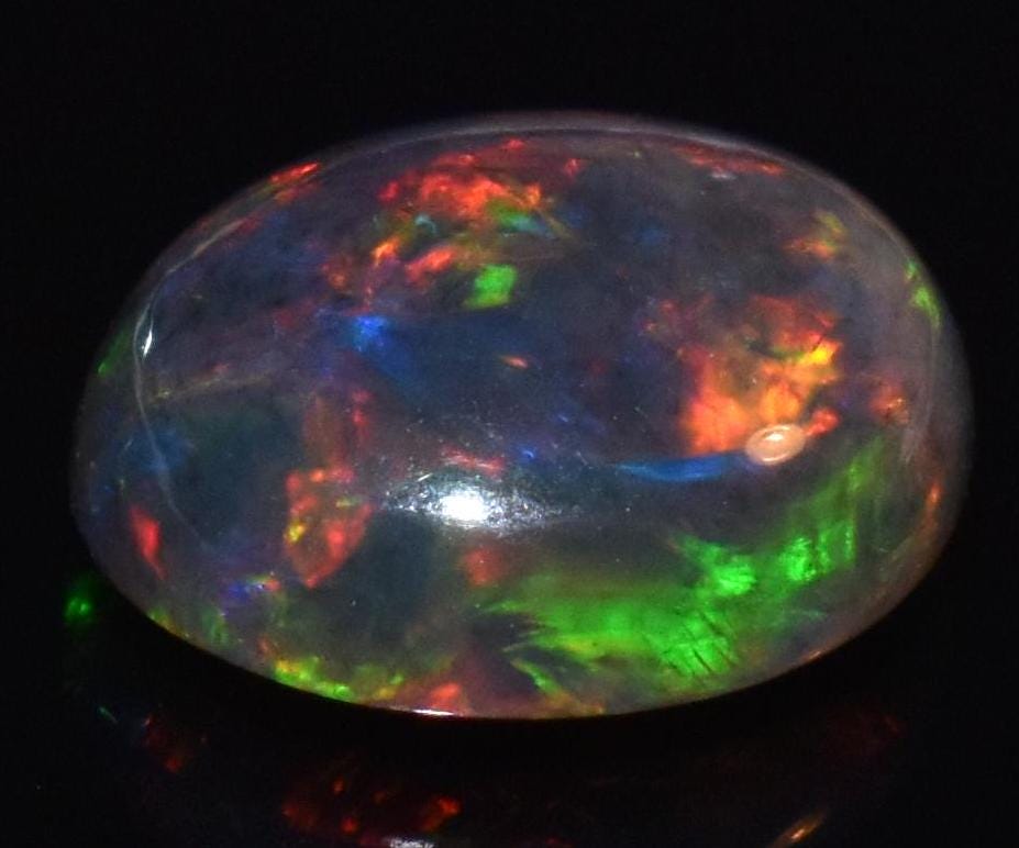 Opal, Natural Black Opal, Ethiopian Welo Fire Opal, Oval Cabochon Loose Gemstone, 2.15 Carat, Size-10x11x5mm, For Jewelry Making,