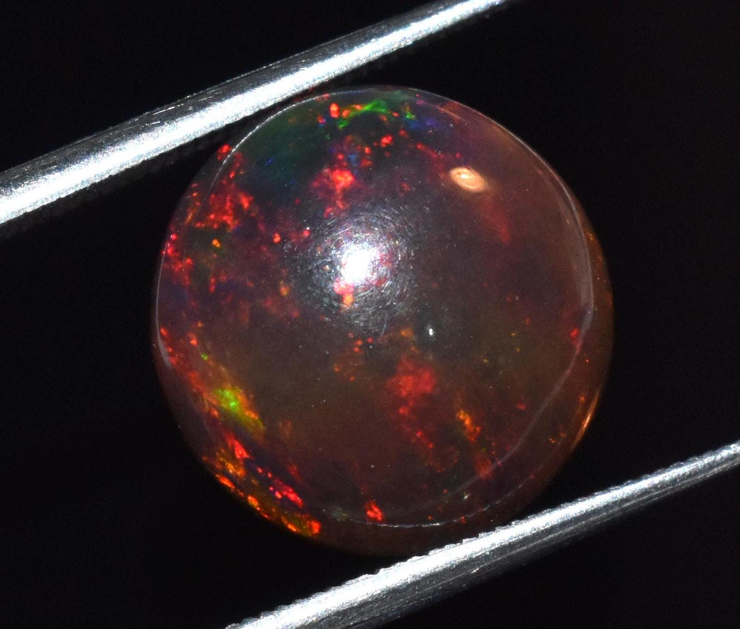 100% Natural Black Opal, Ethiopian Welo Fire Opal, Round Cabochon Loose Gemstone, 3.50 Carat, Size-12x12x5.5mm, For Jewelry Making,