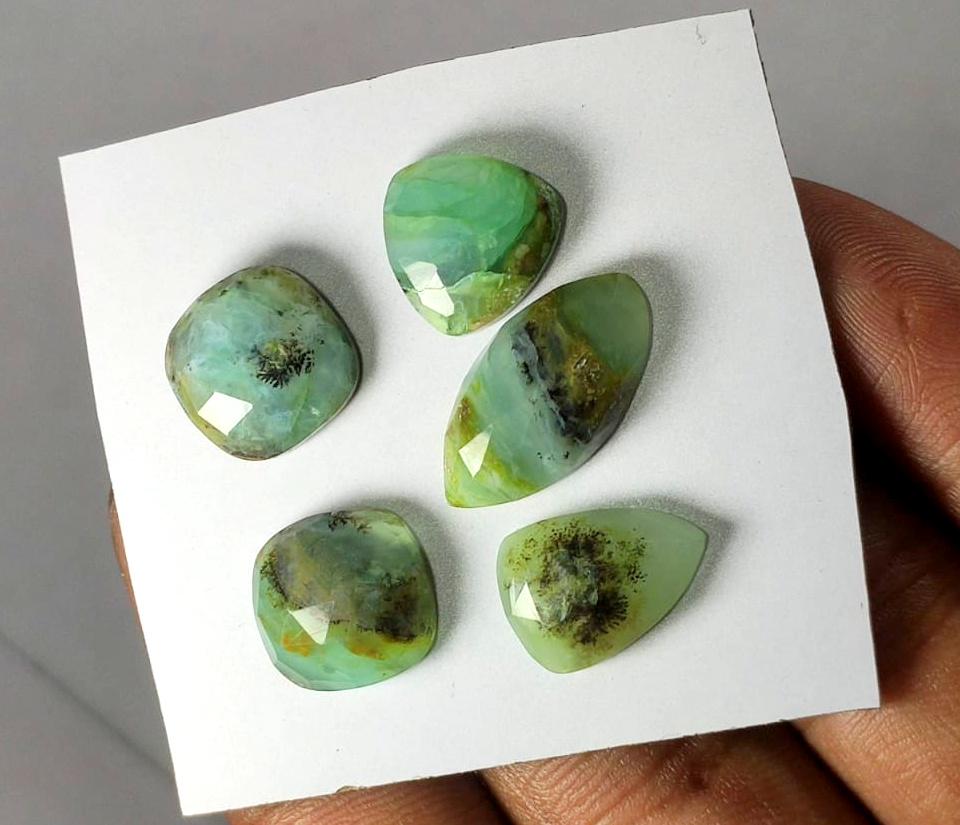 100% Natural Peruvian Opal, Flat Backs Rose Cut Gemstone Lot, 25.30 Carat, Size-12x12x5mm To 20x10x5mm, For Jewelry Making, Pieces-5