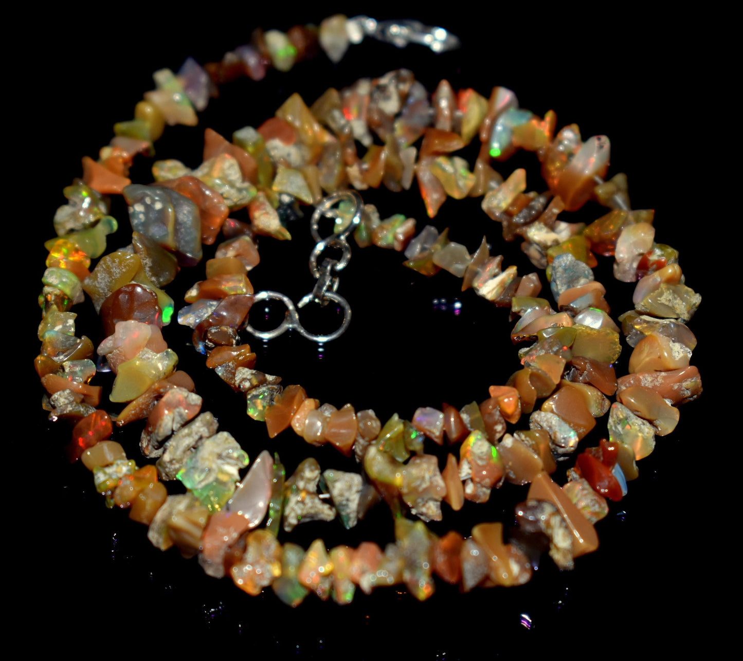 Opal, Natural Ethiopian Opal, Chips Beaded Hook Lock Necklace, 64.70 Ct, Bead Size-11mm To 4mm Long, One Line Necklace Length- 18'' Inches,