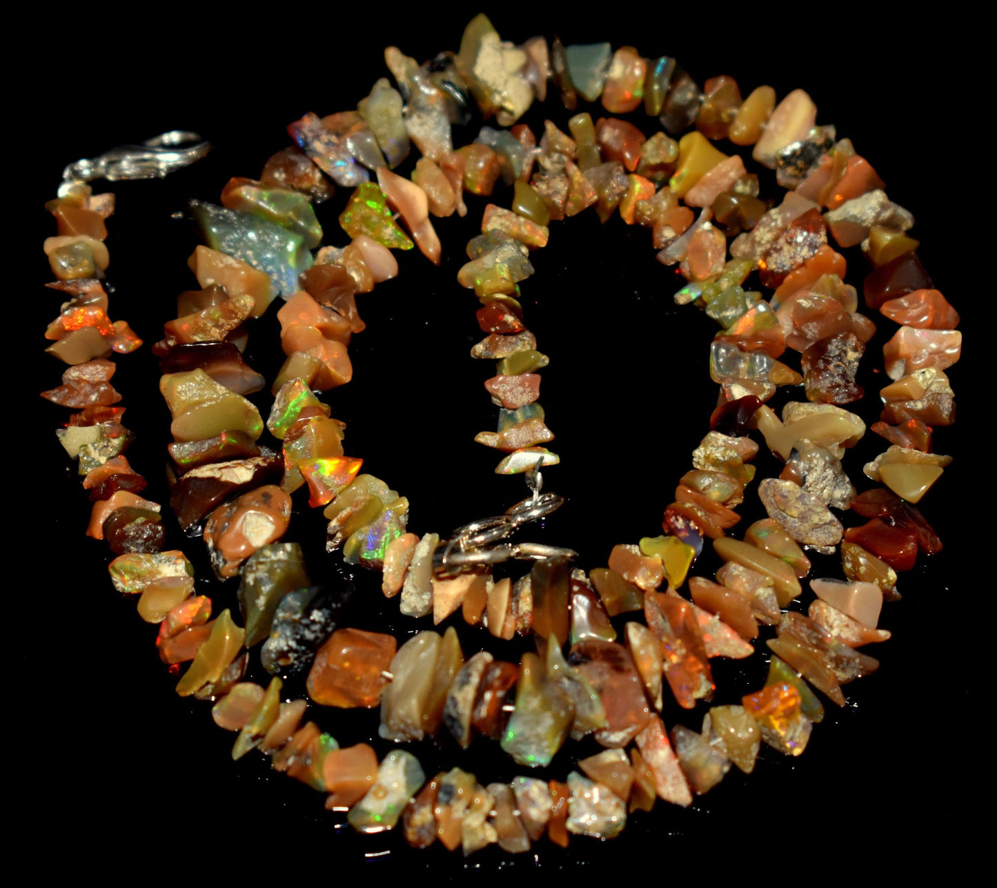 100% Natural Ethiopian Opal, Chips Beaded Hook Lock Necklace, 66.10 Ct, Bead Size-9mm To 4mm Long, One Line Necklace Length- 18'' Inches,