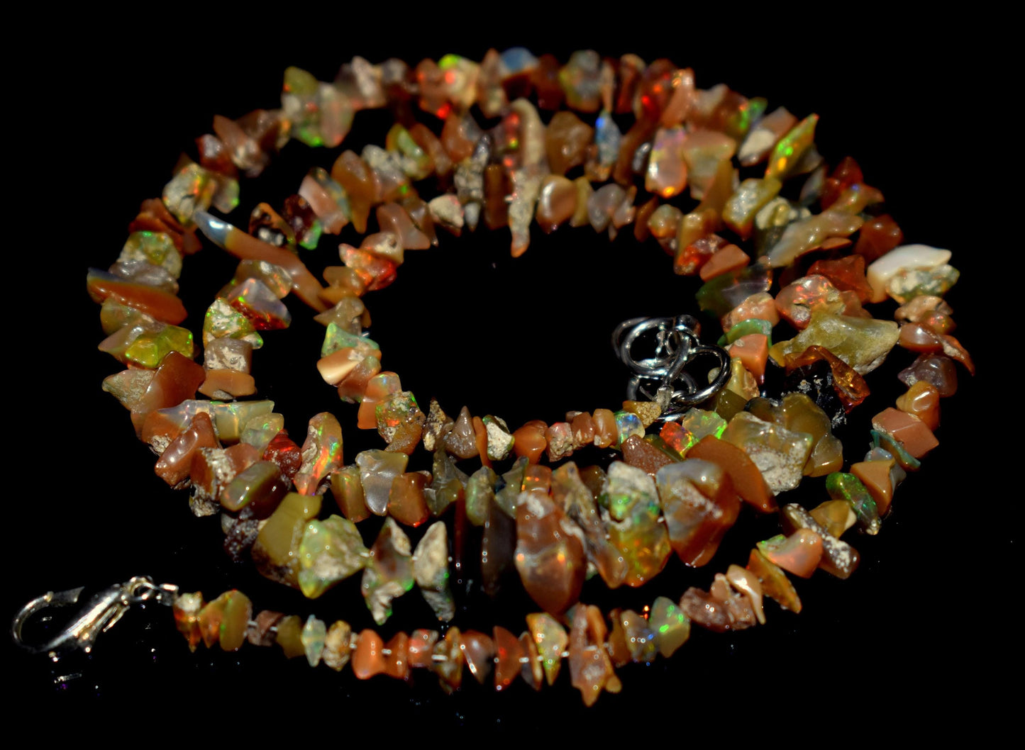 Ethiopian Opal, Chips Beaded Hook Lock Necklace, 65.40 Ct, Bead Size-11mm To 4mm Long, Necklace Length- 18'' Inches,