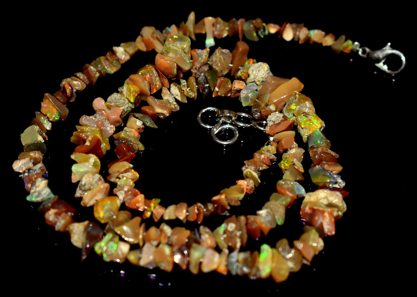 Opal, 100% Natural Ethiopian Opal, Chips Beaded Hook Lock Necklace, 66.40 Ct, Bead Size-12mm To 4mm Long, Necklace Length- 18'' Inches,