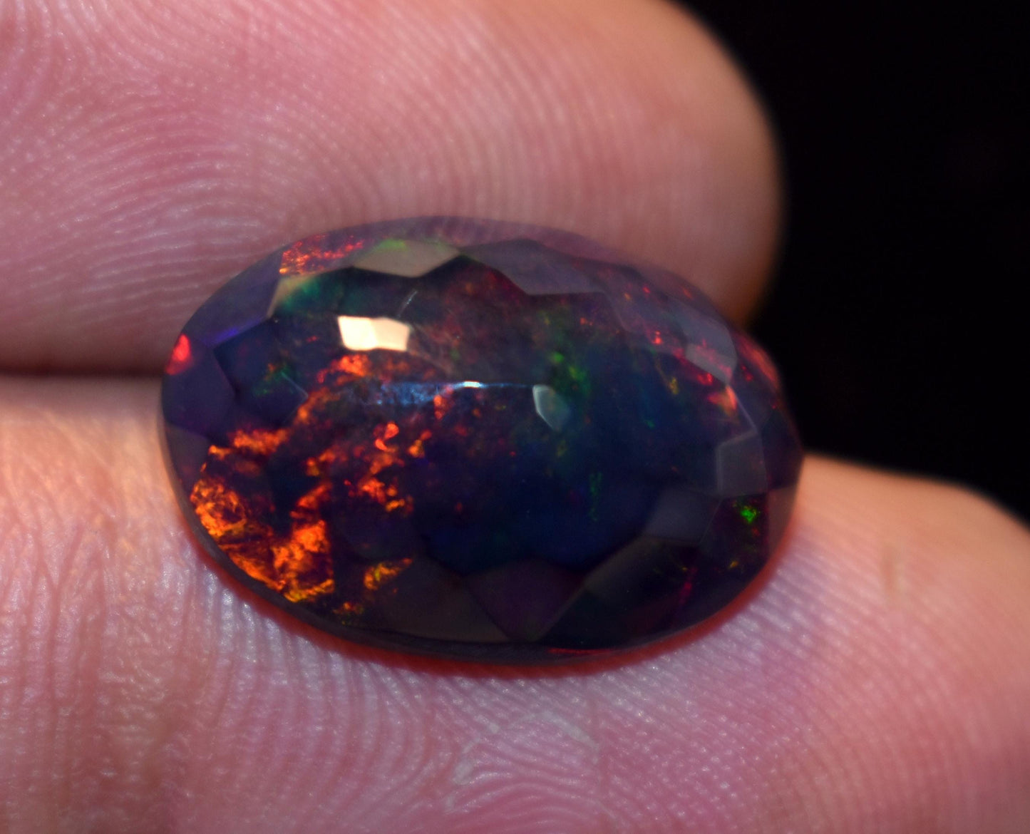 Black Opal, Oval Faceted Loose Gemstone, 5.15 Carat, Size-17x12x6mm,