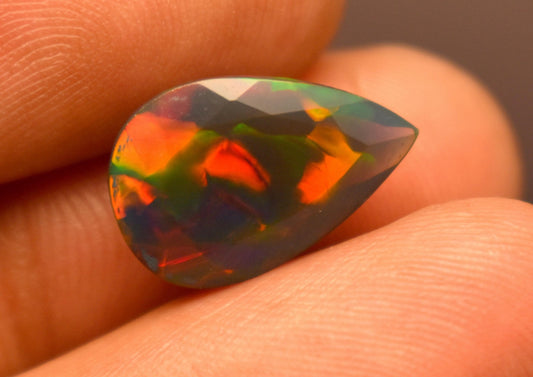 Natural Black Ethiopian Opal, Pear Faceted Loose Gemstone, 3.65 Carat, Size-16x10x5.5mm, For Jewelry Making, Gift For Her,