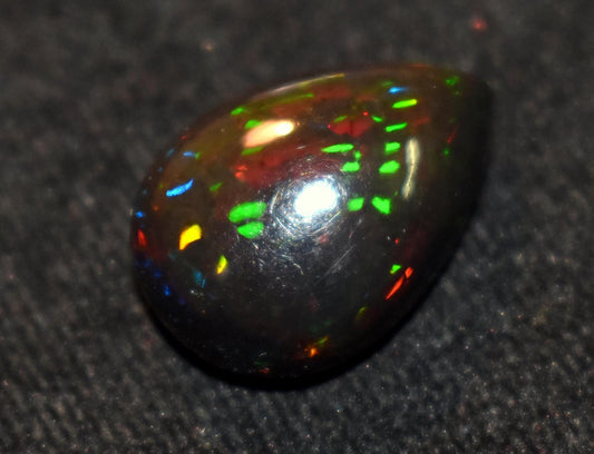 Opal, Natural Black Ethiopian Opal, Pear Welo Fire Cabochon Loose Gemstone, 15.90 Carat, Size-16x22.5x10mm, For Jewelry Making,