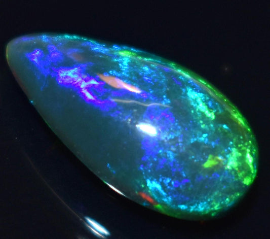 Opal, Natural Black Ethiopian Opal, Pear Welo Fire Cabochon Loose Gemstone, 2.55 Carat, Size-8x14x5mm, For Jewelry Making,