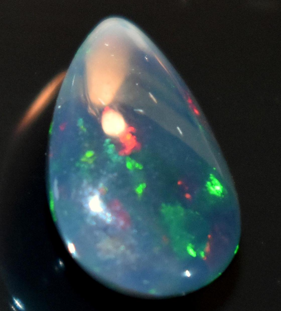 Opal, Natural Black Ethiopian Opal, Pear Welo Fire Cabochon Loose Gemstone, 2.05 Carat, Size-8.5x12.5x4.5mm, For Jewelry Making,