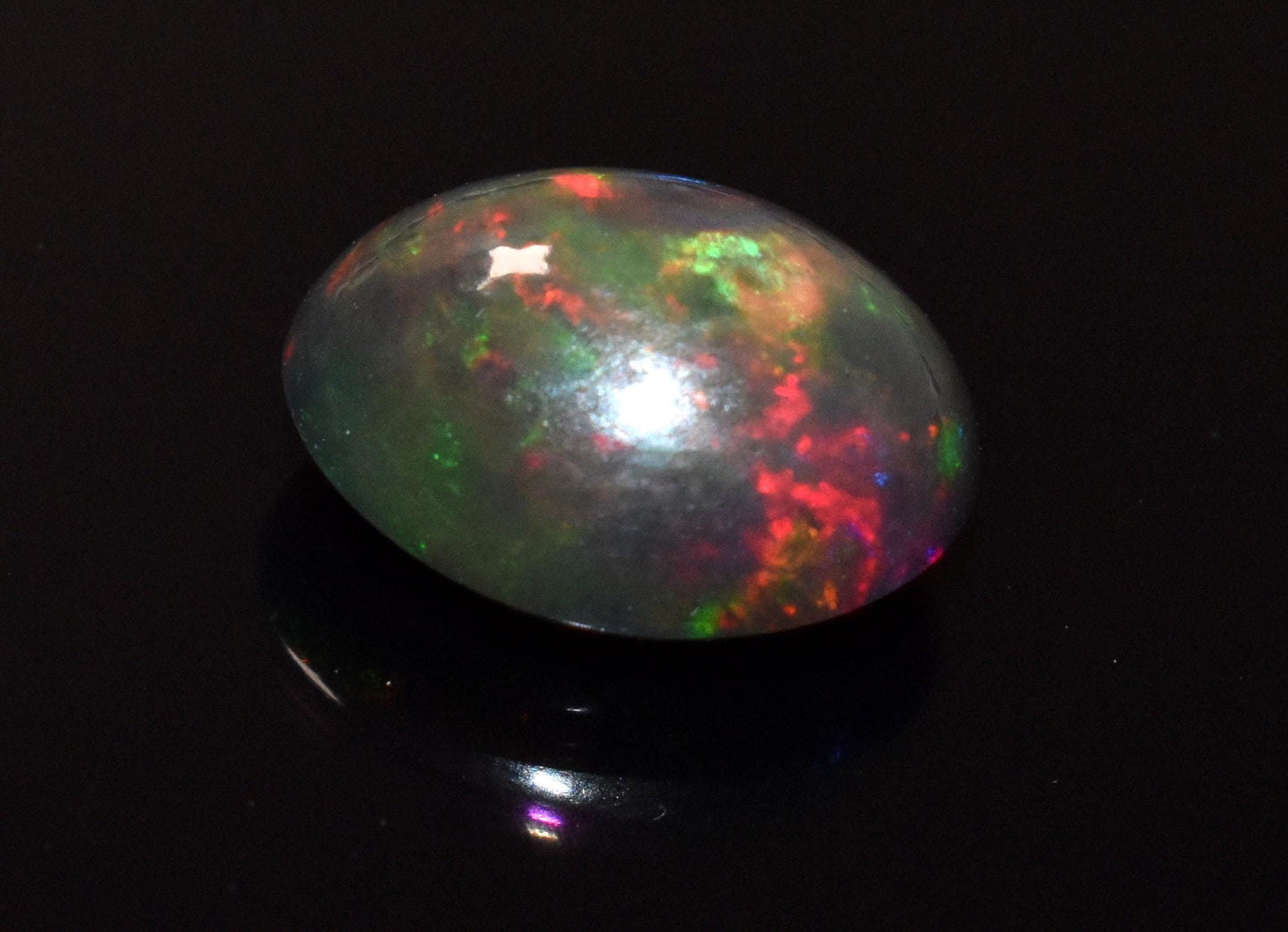 100% Natural Black Ethiopian Opal, Oval Welo Fire Cabochon Loose Gemstone, 4.45 Crt, Size-10.5x14x7mm, For Jewelry Making, Gift For Her,