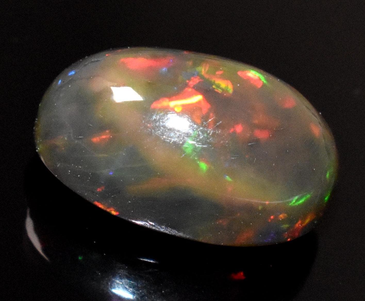 Opal, Natural Black Ethiopian Opal, Oval Welo Fire Cabochon Loose Gemstone, 4.50 Crt, Size-9x14x7mm, For Jewelry Making, Gift For Her,