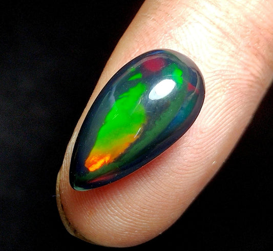 AAA++ Natural Black Opal, Ethiopian Opal Welo Black Opal, Pear Cabochon Loose Gemstone, 5.80 Ct, Size-18.5x10x7.5mm, For Jewelry Making,