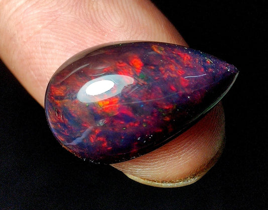 AAA++ Natural Black Opal, Ethiopian Opal Welo Black Opal, Pear Cabochon Loose Gemstone, 6.50 Carat, Size-21x12.5x6.5mm, For Jewelry Making,