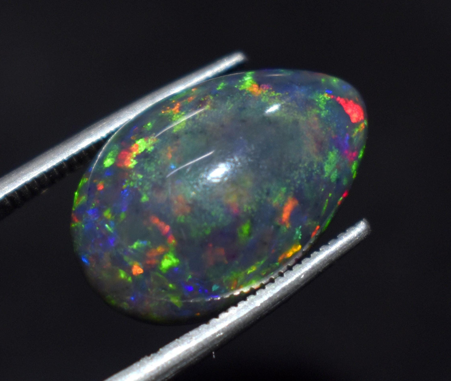 Black Ethiopian Opal-Pear Welo Fire Cabochon- Loose Gemstone, 6.00 Carat, Size-12x17.5x6.5mm,