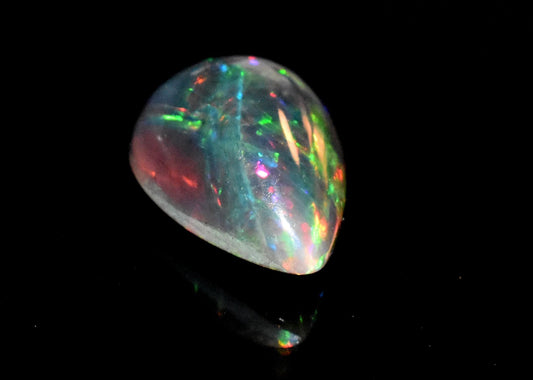 100% Natural Black Opal, Ethiopian Welo Fire Opal, Pear Cabochon Loose Gemstone, 2.30 Carat, Size-9x12.5x5.5mm, For Jewelry Making,