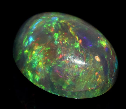 Natural Black Opal, Ethiopian Welo Fire Opal, Oval Cabochon Loose Gemstone, 3.35 Carat, Size-9.5x12x6mm, For Jewelry Making,