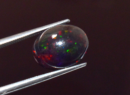 Opal, Natural Black Opal, Ethiopian Welo Fire Opal, Oval Cabochon Loose Gemstone, 2.90 Carat, Size-9.5x12x6mm, For Jewelry Making,