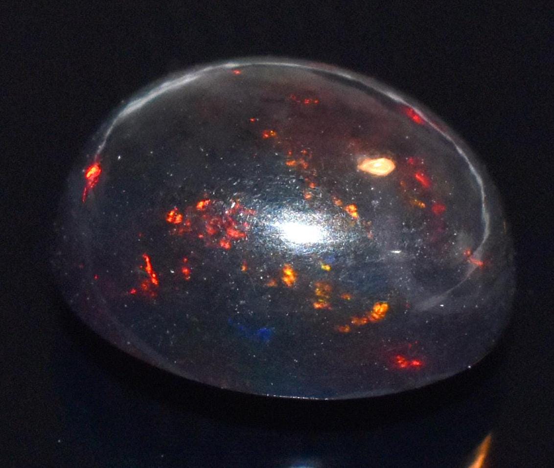 Black Opal, Ethiopian Welo Fire Opal, Oval Cabochon Loose Gemstone, 3.75 Carat, Size-10x12x7mm, For Jewelry Making,