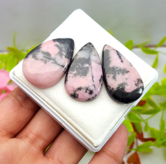 3 Pieces, 100% Natural Pink Opal Pear Cabochon Gemstone Lot, 99.99 Carat, Size-35x20x6mm To 33x20x5mm, For Jewelry Making,