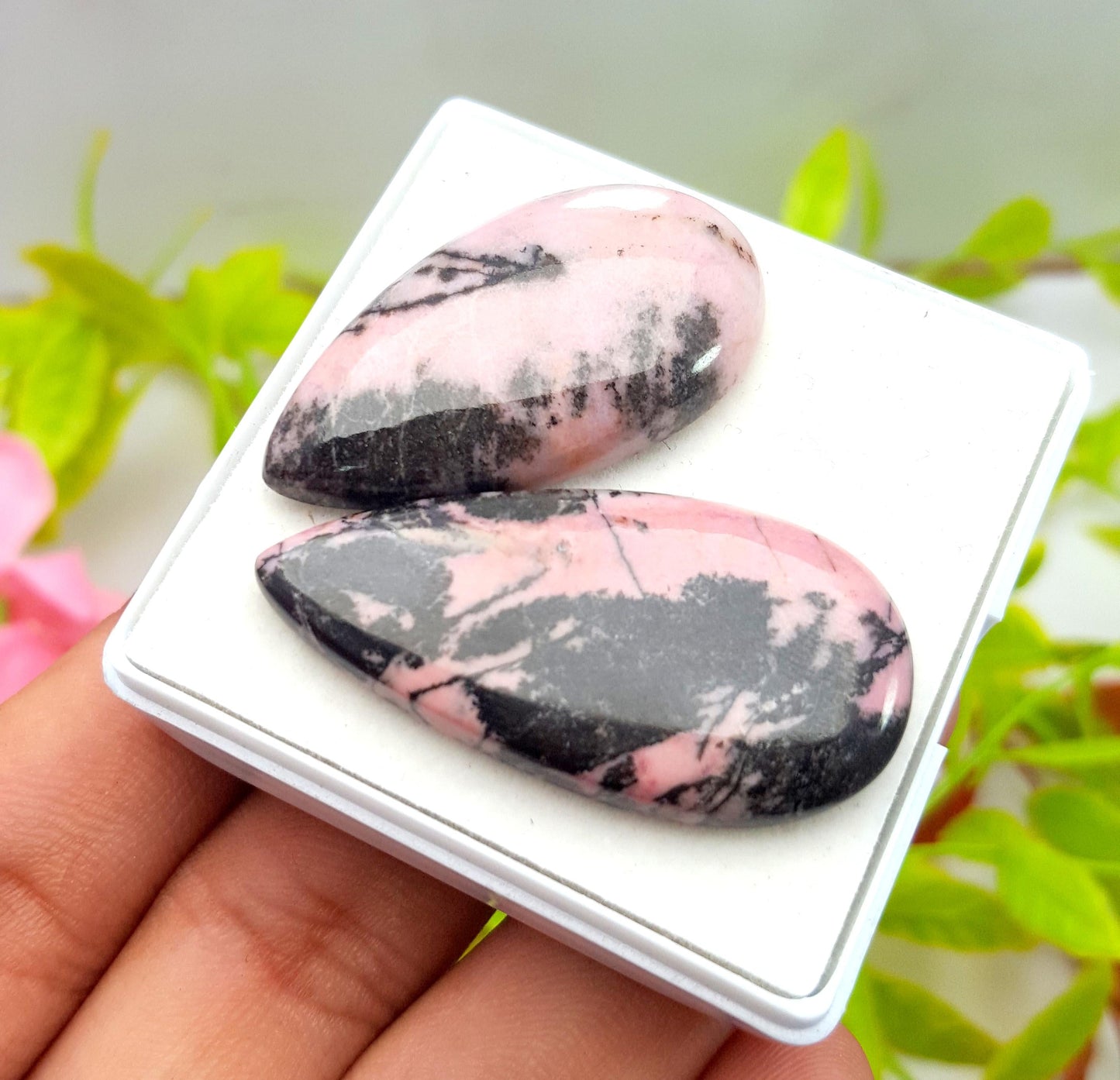 Pink Peruvian Opal Pear Cabochon Gemstone Lot, 81.82 Carat, Size-40x20x5mm To 36x20x7mm,