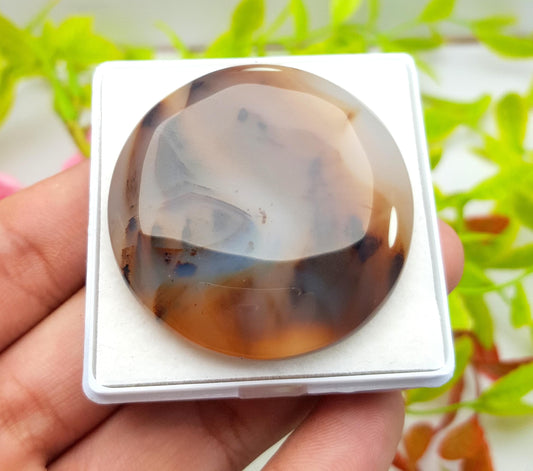 Montana Agate, Round Smooth Cabochon Loose Gemstone, 116.00 Carat, Size-43x43x7mm,