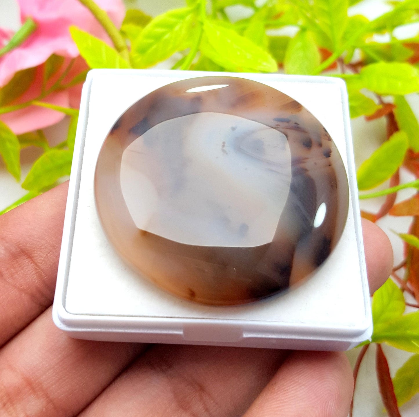 Montana Agate, Round Smooth Cabochon Loose Gemstone, 116.00 Carat, Size-43x43x7mm,