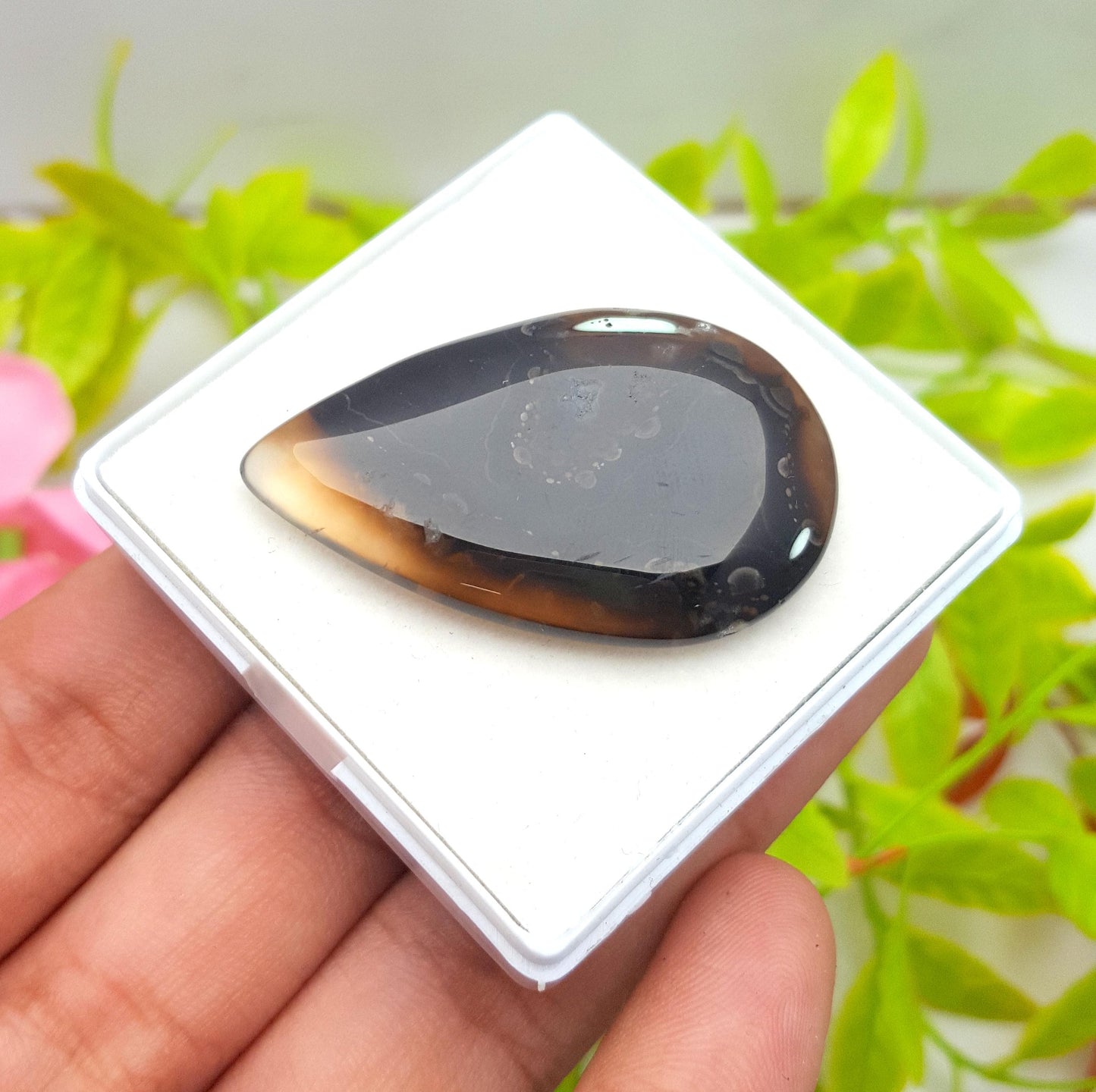 Montana Agate, Pear Smooth Cabochon Loose Gemstone, 52.20 Carat, Size-42x26x6mm,