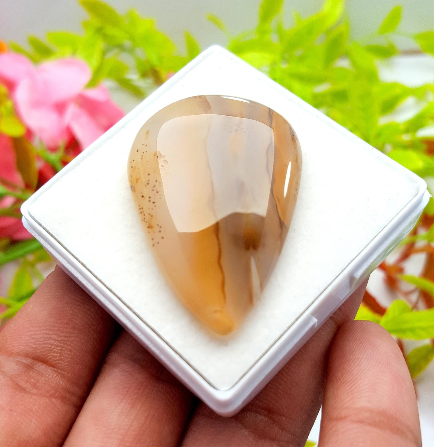 Montana Agate, Pear Smooth Cabochon Loose Gemstone, 64.30 Carat, Size-43x29x7mm,