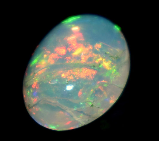 AAA 100% Natural Ethiopian Opal, Oval Welo Fire Cabochon Loose Gemstone, 3.30 Carat, Size-9.5x12x5.5mm, For Jewelry Making, Piece-1