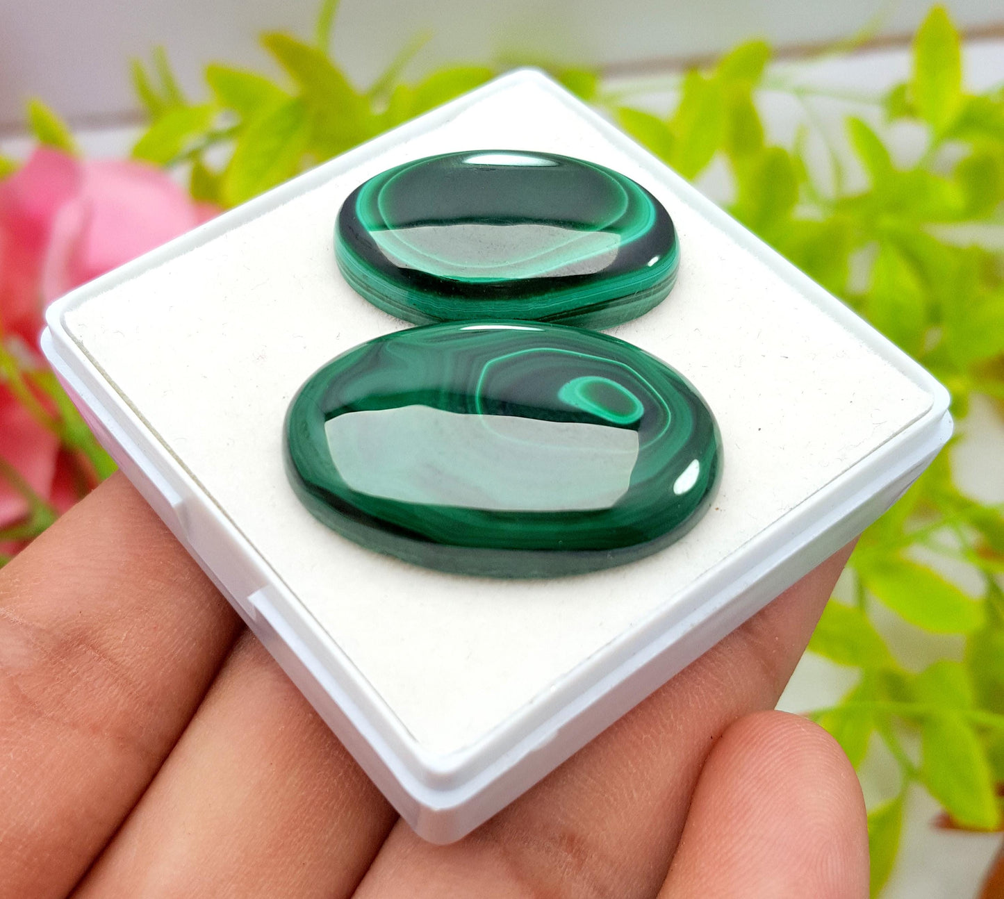 Natural Malachite, Oval Smooth Cabochon Gemstone Lot, 79.10 Carat, Size-27x17x5mm To 31x20x5mm, For Jewelry Making, PC-2